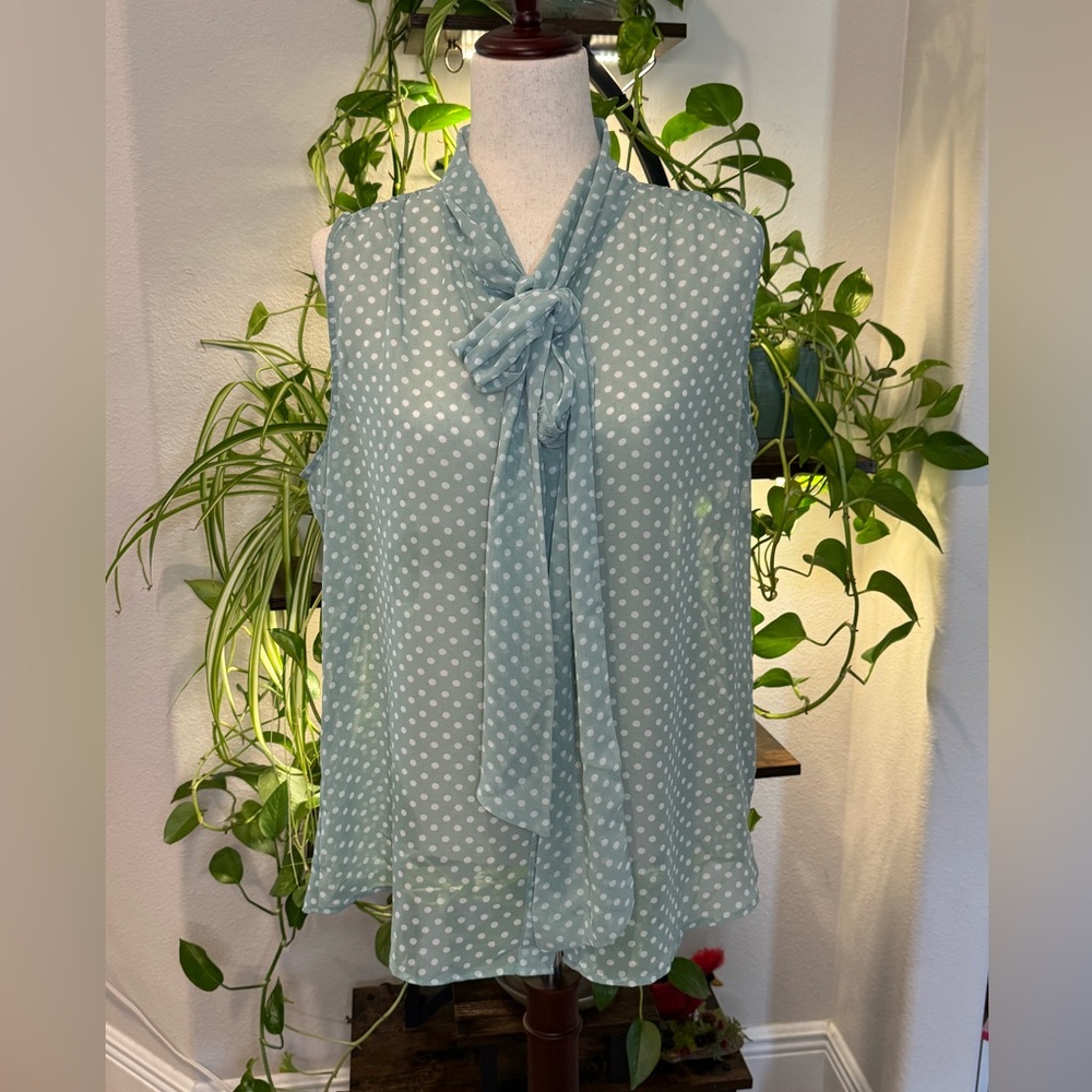 New York & Company Polka Dot Blouse - Light Blue - Picture 1 of 7